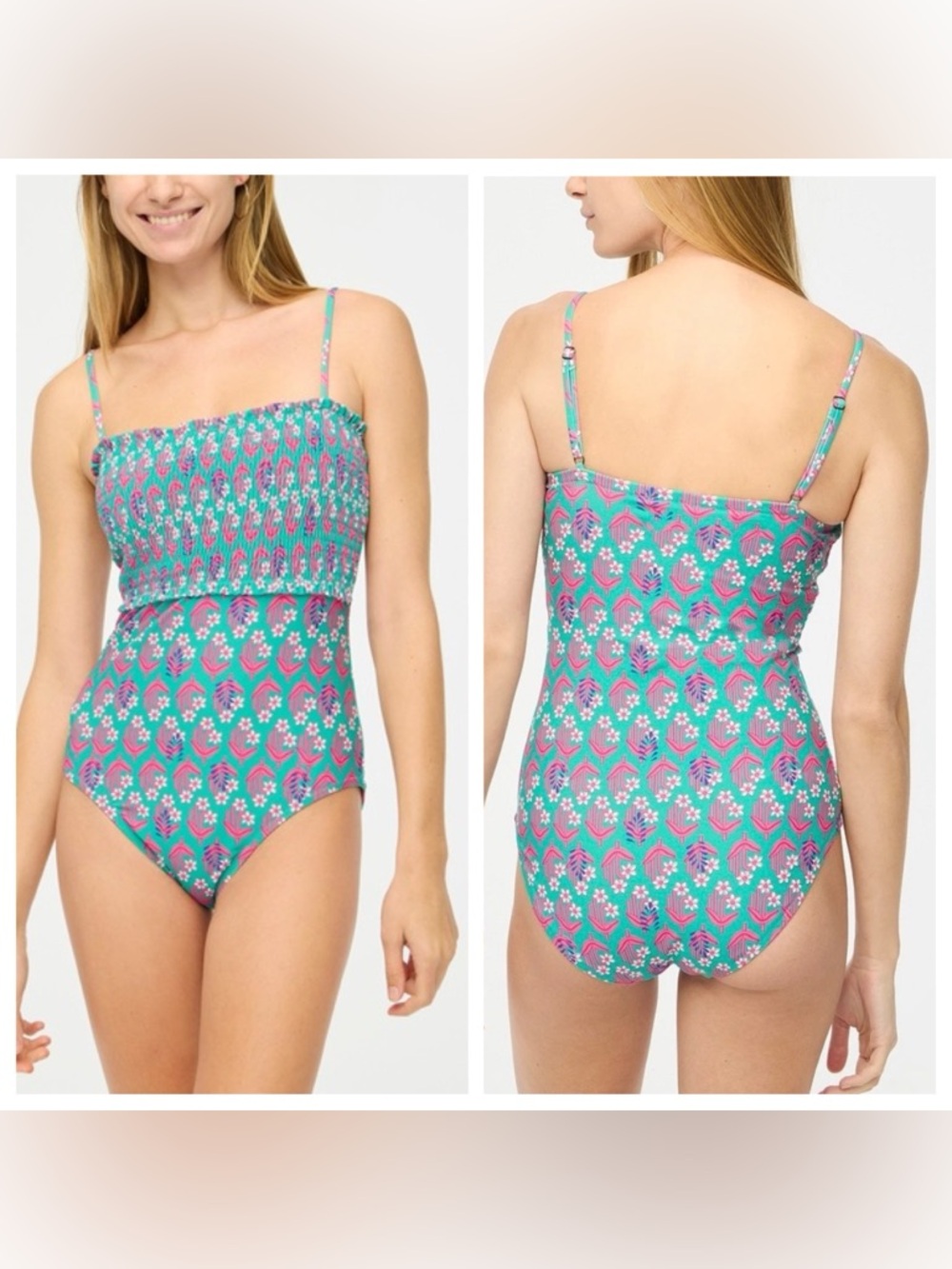 J Crew Smocked Printed one piece swimsuit size medium